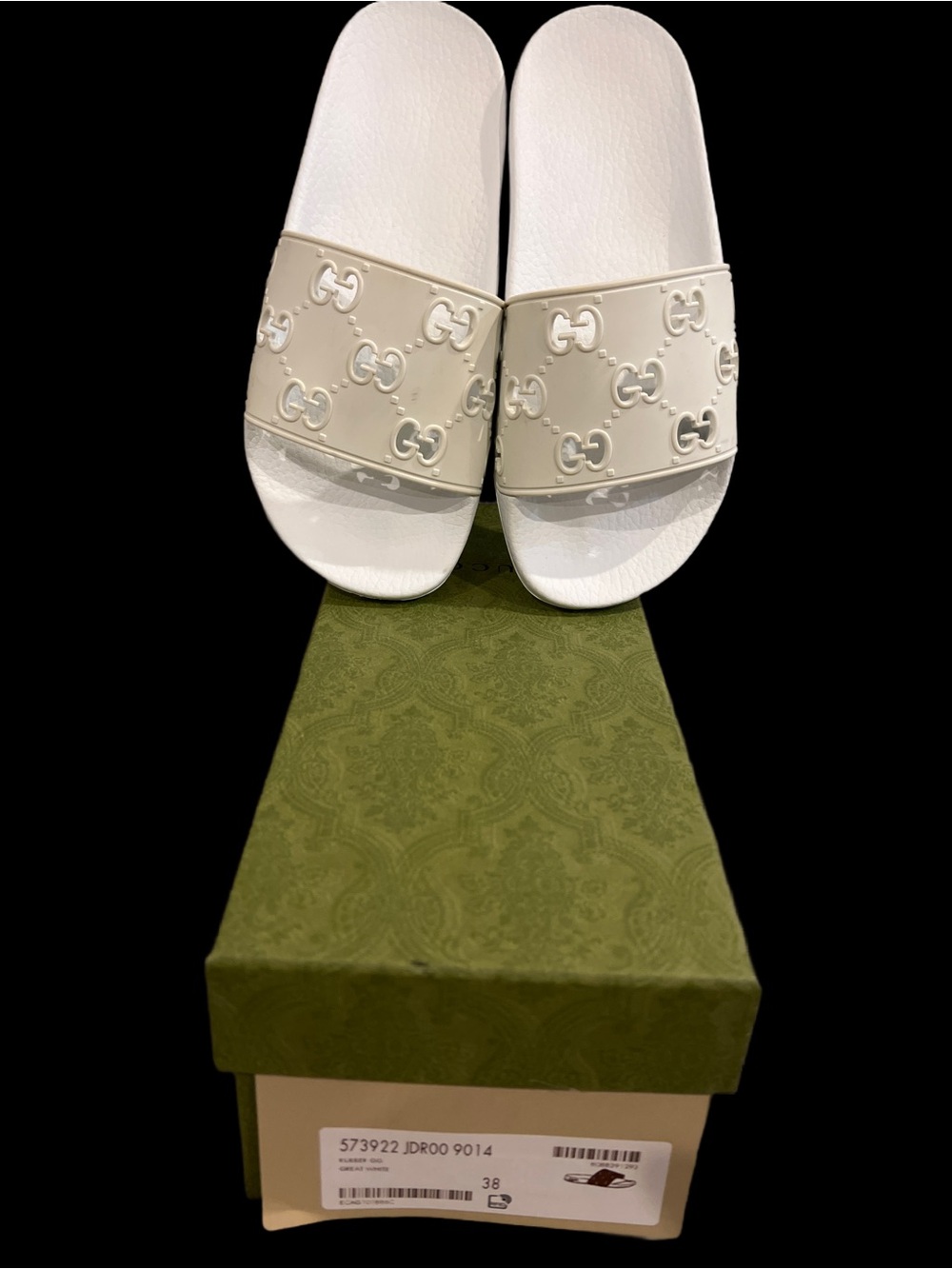 Gucci White/Beige GG Rubber Slide Sandals- Pre Loved